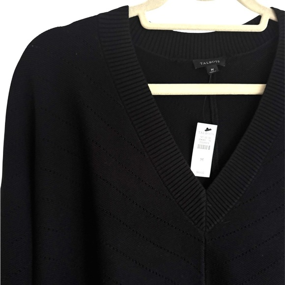 NWT Talbots Black V-Neck Chevron Knit 3/4 Sleeve Sweater Size Medium - Picture 3 of 6